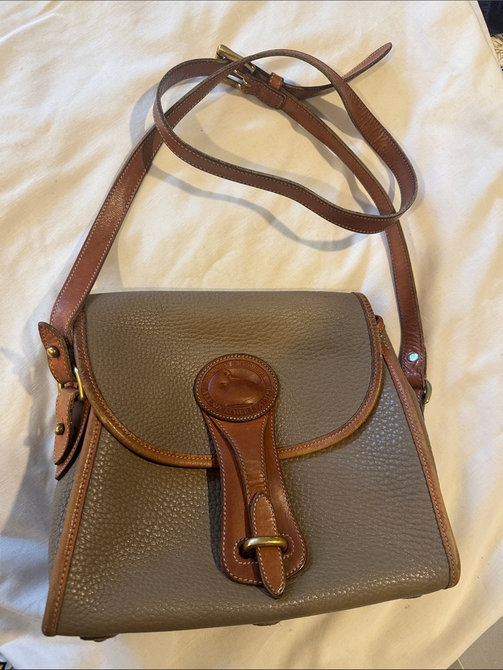 Dooney & Bourke Taupe Pebble Leather Crossbody with Brown Trim